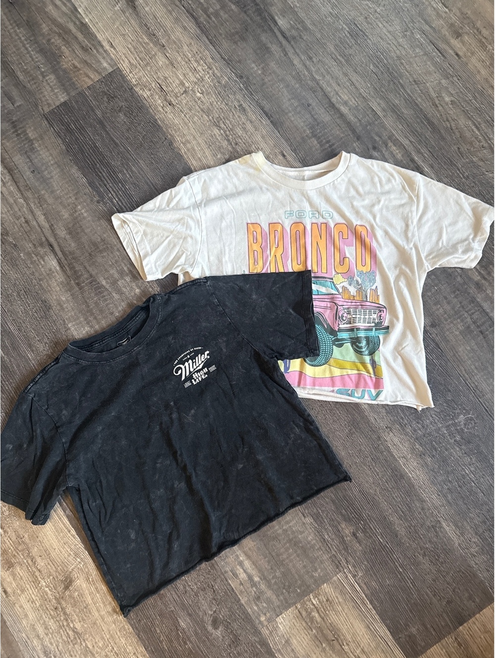 Set of 2 Vintage style Graphic T-Shirts Miller High Life & Ford Bronco